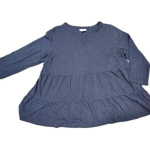 J. Jill Top MP Blue Babydoll Tiered Peasant Whimsigoth Casual Soft Knit Bohochic
